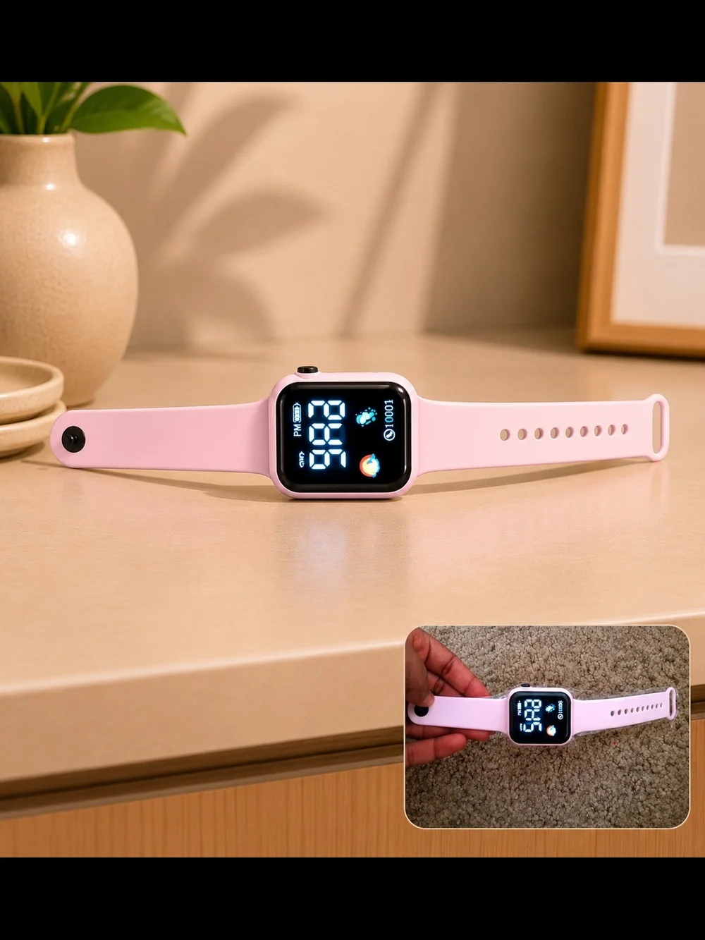 Pink Smartwatch Fitness Tracker - Compatible Wearable